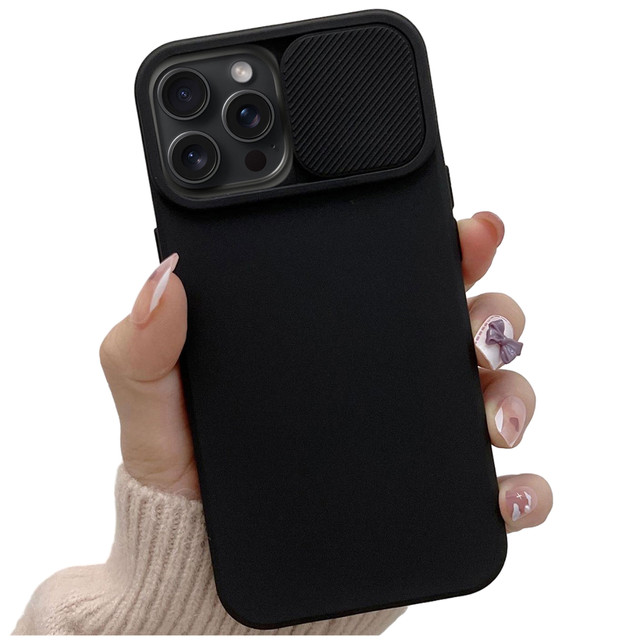 Pouzdro pro iPhone 15 Pro Max Slide Case s ochranou objektivu Pouzdro fotoaparátu Matte Black Alogy Soft Matt Glass
