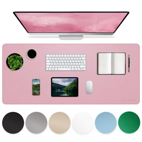 Podkładka na biurko 100×50 cm – antypoślizgowa mata ochronna z eleganckiej ekoskóry PU, pod mysz i klawiaturę, stylowa i trwała – Alogy WorkMat™ Różowa
