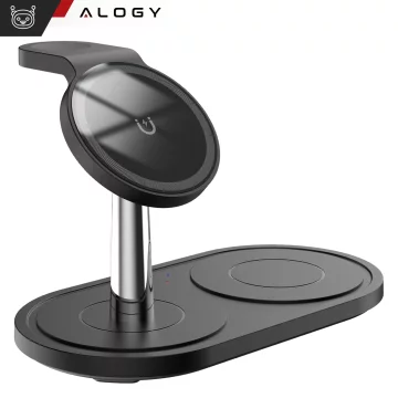 3v1 indukční nabíječka pro telefon hodinky sluchátka Alogy Qi nabíječka pro Apple iPhone Watch AirPods černá