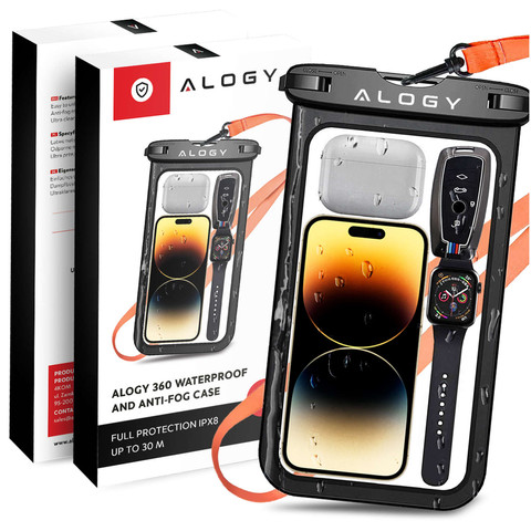 Alogy Waterproof Case universal IPX8 waterproof bag for phone up to 9 inches and accessories Black