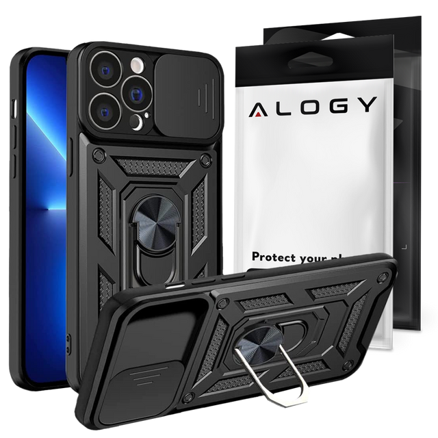 Etui Alogy Camshield Stand Ring z osłonką na aparat do Apple iPhone 13 Pro + Szkło