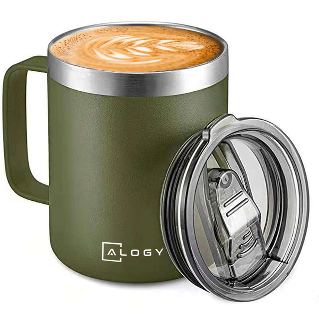 Thermal mug 420ml with handle lid for coffee, tea, steel, cold and hot drinks Alogy Green Washing brush