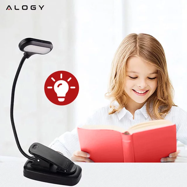 Alogy LED Clip Desk Lamp Cordless Rechargeable Reading Black