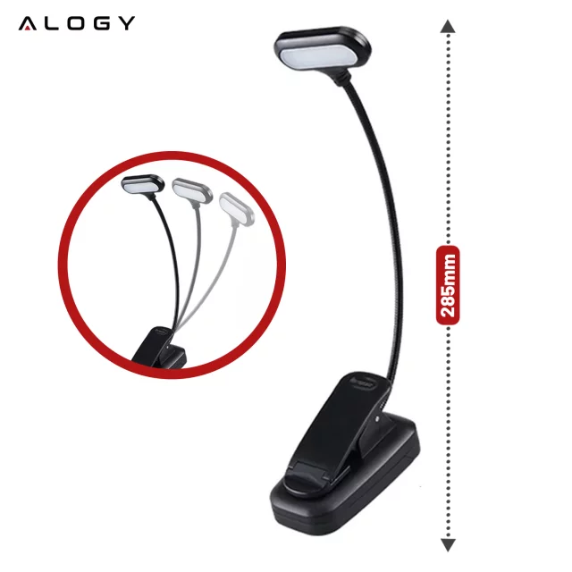 Alogy LED Clip Desk Lamp Cordless Rechargeable Reading Black