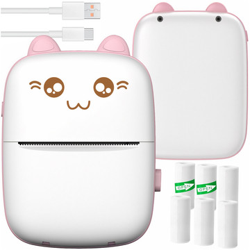 Drukuś Thermal Printer with 6 Rolls of Thermal Paper for Kids Pink