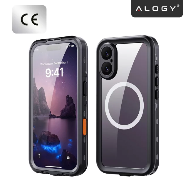 Etui Wodoodporne do Apple iPhone 17 6.3", Pancerna Obudowa 360° z Przezroczystym Tyłem, Kompatybilna z MagSafe, Alogy HydroArmor™ IP68 Case – Czarne