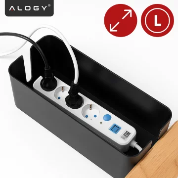Organizer Pojemnik na Kable i Listwy, Pudełko Biurkowe i Podłogowe Rozmiar L, Estetyczne Wykończenie Drewno, Alogy CableBox™ – Czarny