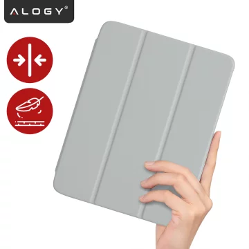 Apple iPad 11. Generation (11 Zoll, 2025) / 10. Generation (10,9 Zoll, 2022) Hybrid-Schutzhülle mit Stifthalter, faltbarer Abdeckung und Standfunktion, Alogy HybridBook™ Hülle – Grau
