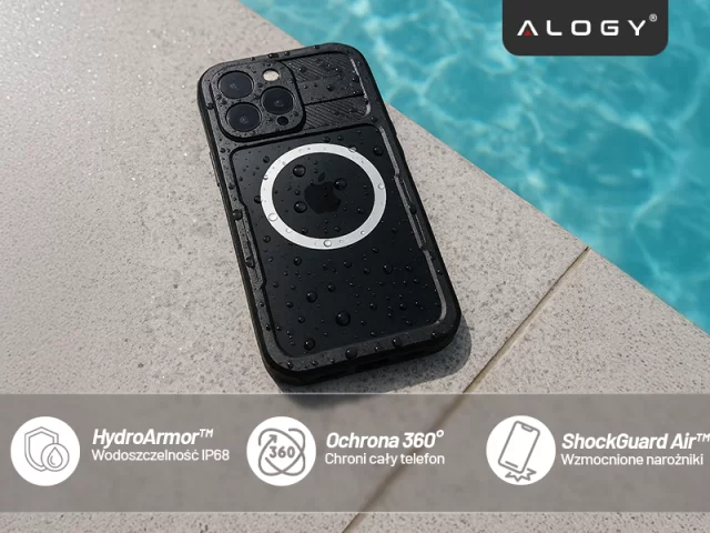 Etui Wodoodporne Alogy HydroArmor™ IP68 Case z przezroczystym tyłem Pancerna obudowa 360 do MagSafe do Apple iPhone 16 Pro Max