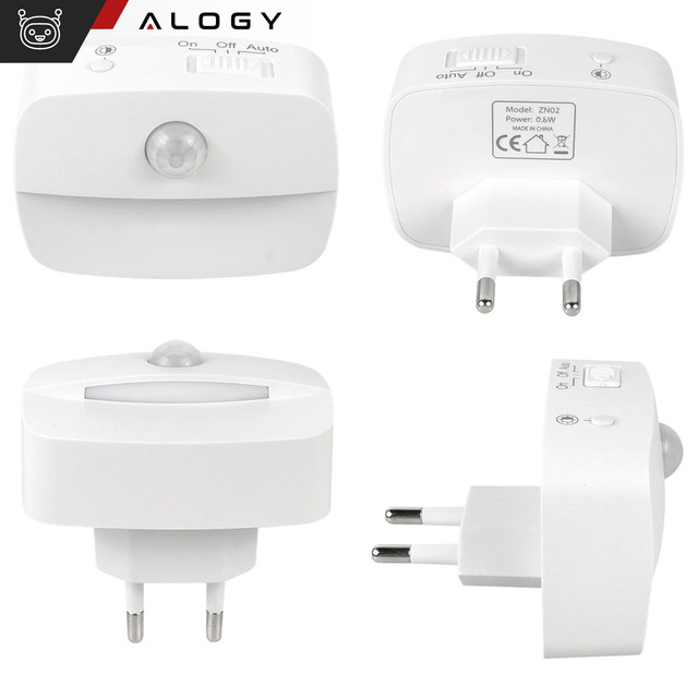 2x LED-Nachtlampe mit Bewegungssensor für EU-Steckdose, 3 Lichtfarben Alogy Night Light White
