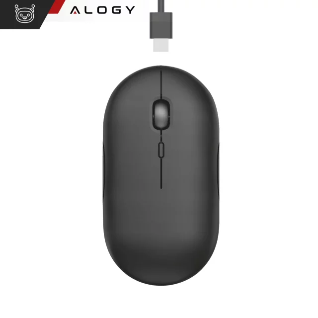 Alogy kabellose Maus, kleine ergonomische Maus für Laptop, PC, Bluetooth, 2,4 GHz, leise, Schwarz