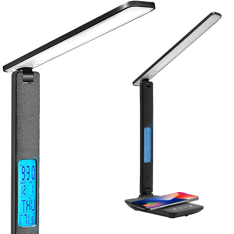 Lampa biurkowa Alogy LED ładowarka indukcyjna Qi 10W z wyświetlaczem Czarna