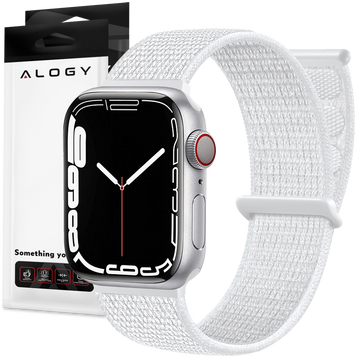 Alogy Nylonband mit Klettverschluss für Apple Watch 1/2/3/4/5/6/7/8/SE (38/40/41 mm) Weiß