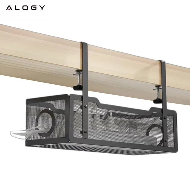 Organizer kabli pod blat półka na kable listwe przewody blat biurko biurkowy metalowy Alogy 34cm Czarny