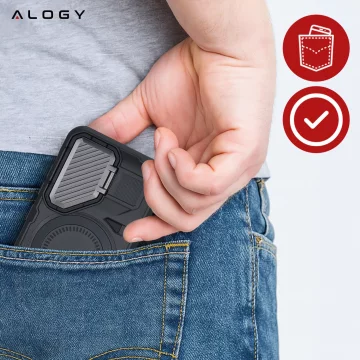 Pouzdro pro Samsung Galaxy S25 s vyztuženou pancéřovanou ochranou objektivu MagSafe s funkcí stojánku, ochranné pouzdro na telefon Alogy HeavyDuty Mag™️Black