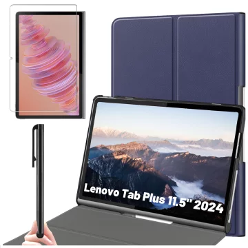 Glashülle für Lenovo Tab Plus 11,5" 2024 TB351FU Alogy Book Cover Case Tablet Case Marineblau Gratis Stylus