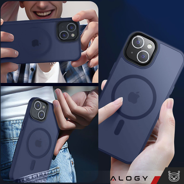 Case for iPhone 14 Plus MagSafe Matt Case Cover frosted Alogy Ring armored phone case Navy Blue Glass