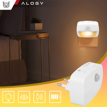 3x LED night lamp with motion sensor for EU socket, 3 light colors Alogy Night Light White