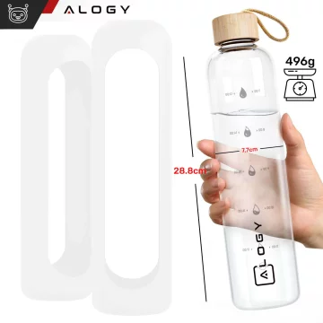 Velká skleněná láhev láhev na vodu láhev na pití nápojů Alogy Motivační odměrka 1l 1000ml silikonové pouzdro Bílé