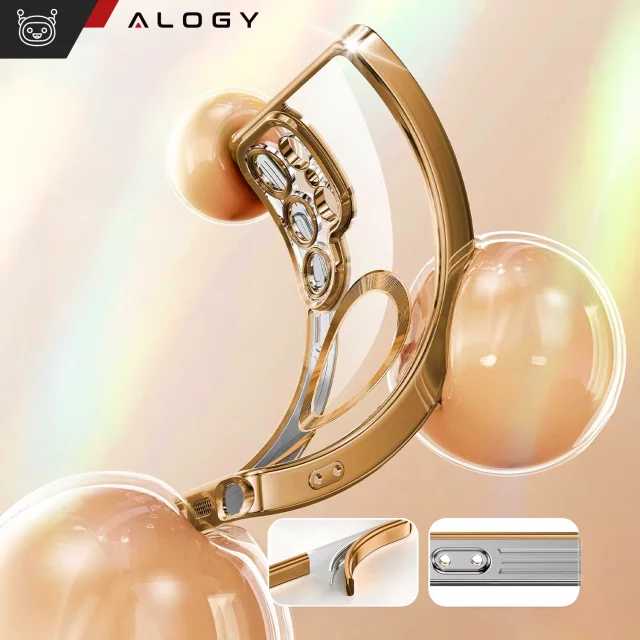Pouzdro MagSafe pro Apple iPhone 16 Pro Max Alogy Glamour Pouzdro luxusního prstenu zlaté-průhledné