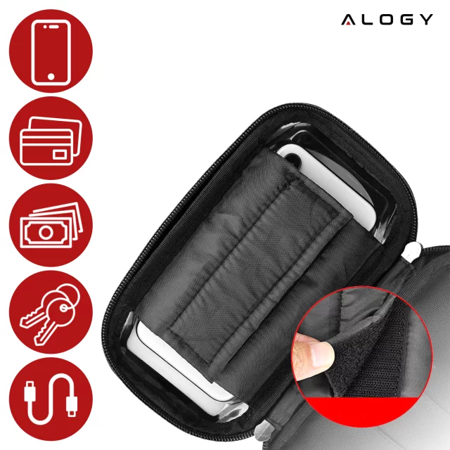 Case Bag Vodotěsná taška na kolo na kolo pro telefon 6,4 palcový držák na řídítka 0,5 l Alogy Black