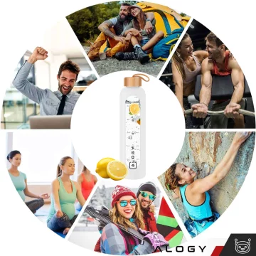 Große Glasflasche, Trinkflasche Alogy Motivational Messbecher 1l 1000ml, Silikonhülle Weiß