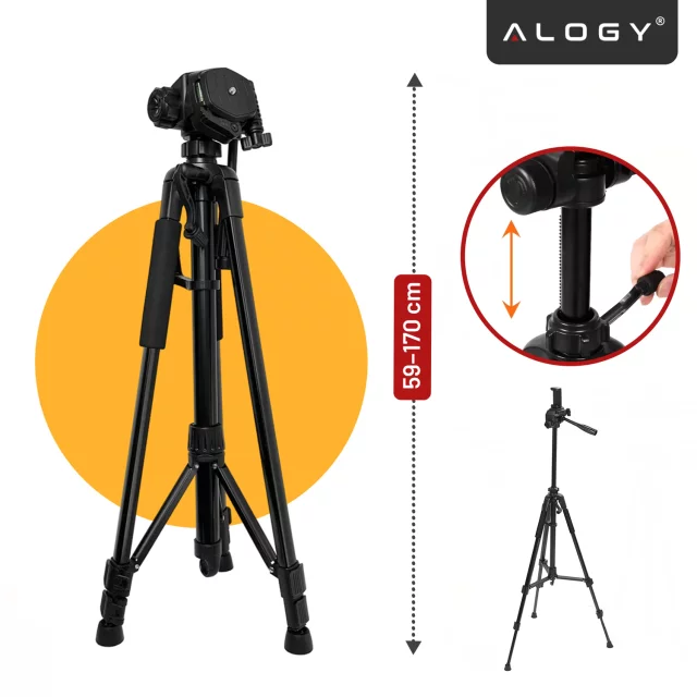 Fotografování ze stativu Stativ Univerzální stojan na fotoaparát 1/4 držák na telefon s fotoaparátem 170 cm Alogy Black