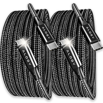 2x USB-C Type C cable strong fast 60W PD 1M for iPhone 15/Pro/Max nylon cable Alogy Black [2 pcs]