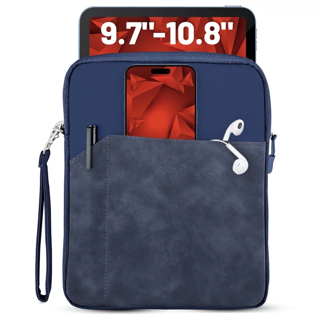 Torba Wsuwka Uniwersalna na tablet 9.7–10.8" z Smyczką i Kieszonką, Ochronna, Wodoodporna, Miękkie Wnętrze Alogy SleeveBag™ – Etui do iPad, Samsung, Lenovo, Xiaomi, Granatowy