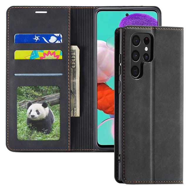 Leather Flip Wallet Case Alogy Forwenw pro Samsung Galaxy S22 Ultra Black