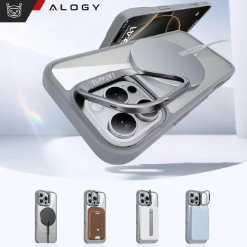 Etui hybrydowe ochronne do Apple iPhone 16 Pro Alogy KickStand Hybrid Case z podpórką do MagSafe Szare
