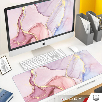 Desk pad for mouse keyboard Anti-slip gaming protective mat xxl 88x40 Alogy Marble Pink