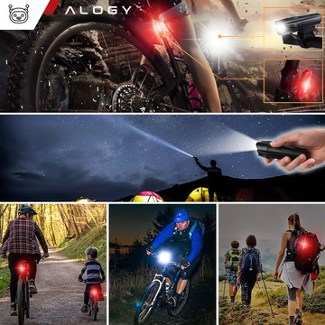 Bicycle Light 2in1 Front Rear Waterproof IPX4 LED Front Rear USB Light Bicycle Light Set Alogy