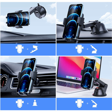 Alogy 2v1 držák telefonu na okno do auta pro mřížku palubní desky černý kabel USB-C 2,4A 1m