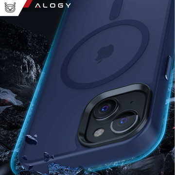 Case for iPhone 14 Plus MagSafe Matt Case Cover frosted Alogy Ring armored phone case Navy Blue Glass