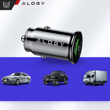 Car charger 38W USB QC 3.0 18W USB-C C PD 20W fast and strong for Alogy Car phone black USB-C cable 1m