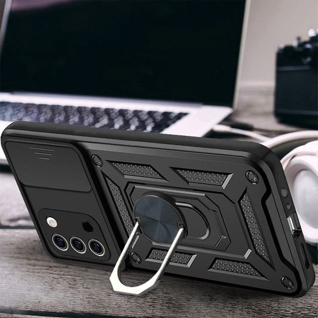Alogy Camshield Stand Ring Case mit Kameraabdeckung für Samsung Galaxy A03s 164 mm Schwarz