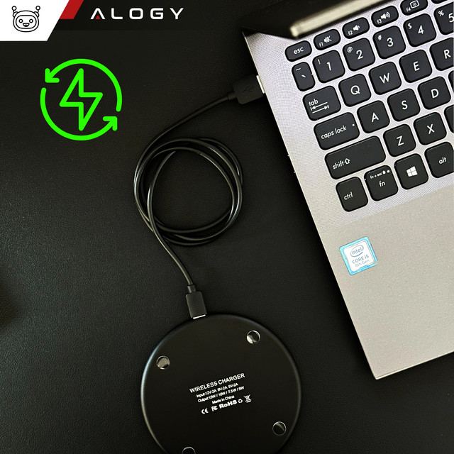 QI kabelloses induktives Ladegerät 15 W schnelle LED Alogy rund für iPhone USB-C-Kabel Schwarz