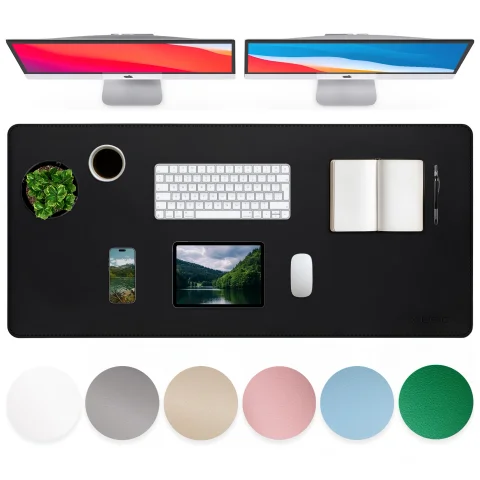 Podkładka na biurko 120×60 cm – antypoślizgowa mata ochronna z eleganckiej ekoskóry PU, pod mysz i klawiaturę, stylowa i trwała – Alogy WorkMat™ Czarna