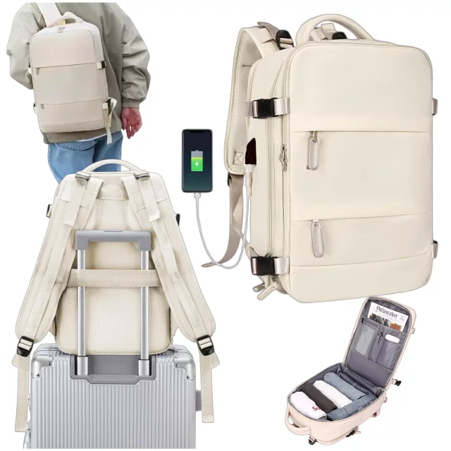 Women's Laptop Backpack Travel Suitcase Luggage for Plane Work School 45x30x20cm Alogy Beige