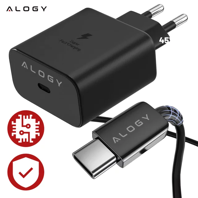 USB-C Type-C PD Premium Fast 45W 3A Wall Charger Type-C 1M Alogy Black