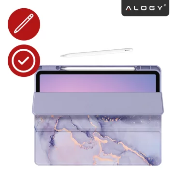 Protective Case for Apple iPad 10.9" 10 Gen 2022 / iPad 11" A16 11 Gen 2025 Hybrid with Stylus Holder, Foldable Cover with 2-in-1 Stand Function, Alogy HybridBook™ Case – Marble Purple