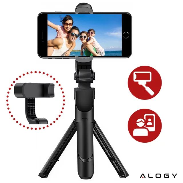 Selfie tyč stativ Stativový držák telefonu Alogy Tripod selfie tyč Bluetooth 360 dálkové ovládání Black