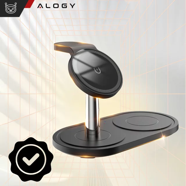 3v1 indukční nabíječka pro telefon hodinky sluchátka Alogy Qi nabíječka pro Apple iPhone Watch AirPods černá