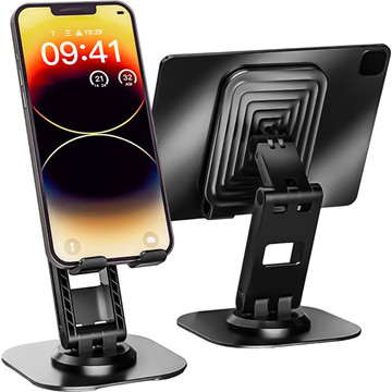 Phone Holder Tablet Stand Stand Foldable Adjustable Aluminum for Desk 4-12.9" 360 Alogy Black