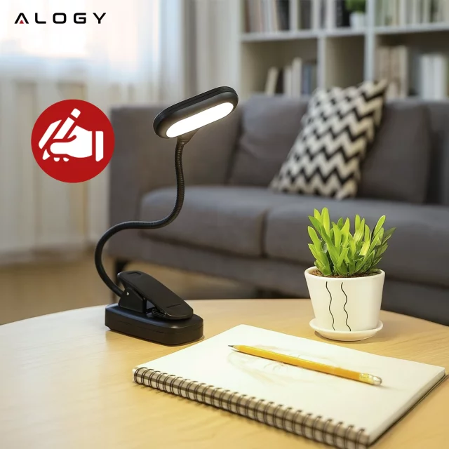 Alogy LED Clip Desk Lamp Cordless Rechargeable Reading Black