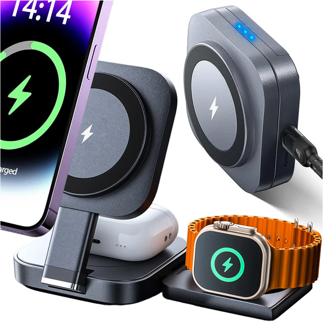 Qi Mag Safe 15W indukční nabíječka pro iPhone Apple Watch AirPods bezdrátová dokovací stanice 3v1 černá