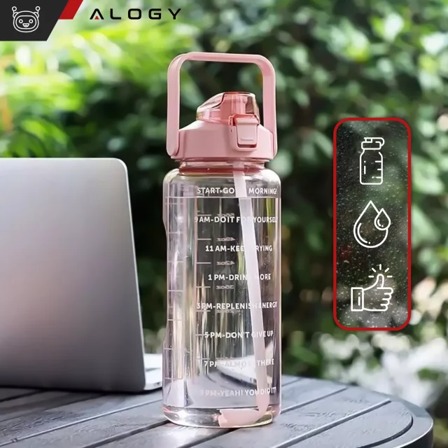 Large bottle for drinking drinks Alogy MotivHydro Motivational measuring cup 2l 2000ml Pink