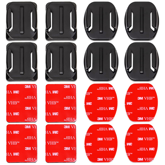 Set of flat and rounded mounting bases for GoPro, DJI Osmo Action, EKEN, SJCam, Insta360 sports cameras with 3M VHB Alogy tapes - 16 pieces