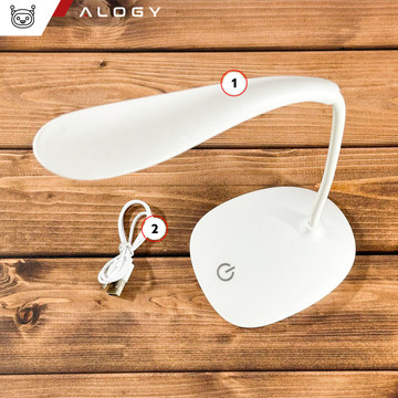LED-Schreibtischlampe für Schreibtisch, Touch, Touch, Schule, USB, stehend, Nacht, kabellos, flexibel, Alogy, Weiß